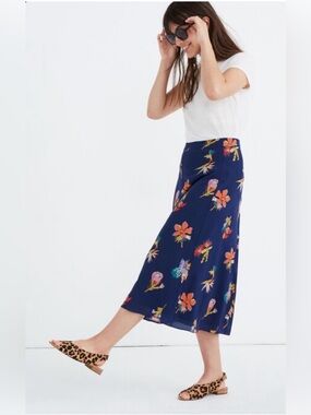 Madewell Silk Autumn Floral Midi Skirt